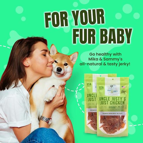 Gourmet Jerky Dog Treats - Natural Dog Treat Chicken Jerky for Dogs, Nutritious and Tasty Dog Jerky Treats Made in USA only, Cage-Free Chicken, No Additives(Mika & Sammy's Unlcle Justy's 5 oz) in Kuwait