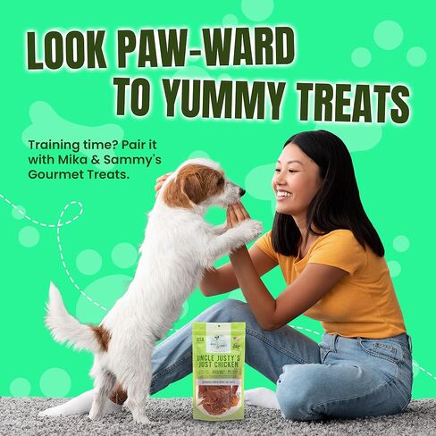 Gourmet Jerky Dog Treats - Natural Dog Treat Chicken Jerky for Dogs, Nutritious and Tasty Dog Jerky Treats Made in USA only, Cage-Free Chicken, No Additives(Mika & Sammy's Unlcle Justy's 5 oz) in Kuwait