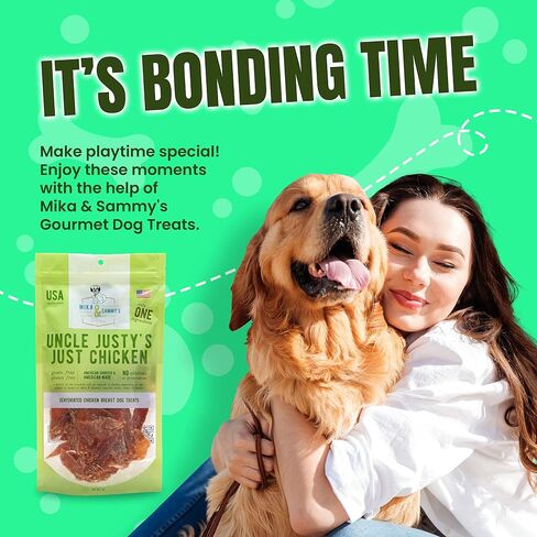 Gourmet Jerky Dog Treats - Natural Dog Treat Chicken Jerky for Dogs, Nutritious and Tasty Dog Jerky Treats Made in USA only, Cage-Free Chicken, No Additives(Mika & Sammy's Unlcle Justy's 5 oz) in Kuwait