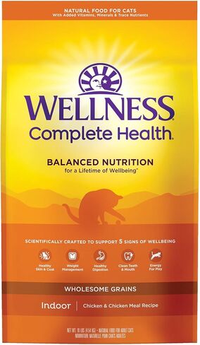 Wellness Complete Health Natural Dry Cat Food with Wholesome Grains, Made in USA with Real Meat (Adult Cat, Chicken & Chicken Meal Recipe, 5-Pound Bag) in Kuwait