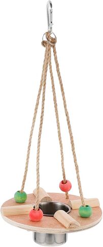 POPETPOP Bird Feeding Dish Cups with Wood Platform Hanging Parrot Cage Feeder Water Bowl Stainless Steel Birdcage Bowls Feeding Perch Play Stand Swing for Indoor Outdoor Pet Bird in Saudi Arabia