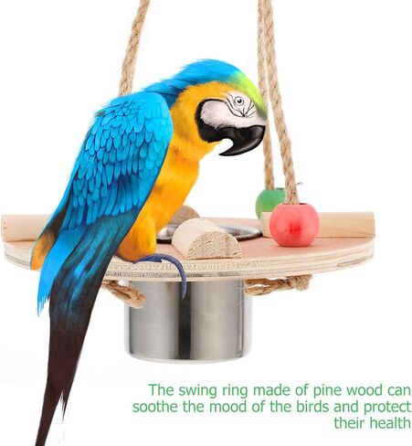 POPETPOP Bird Feeding Dish Cups with Wood Platform Hanging Parrot Cage Feeder Water Bowl Stainless Steel Birdcage Bowls Feeding Perch Play Stand Swing for Indoor Outdoor Pet Bird in Saudi Arabia