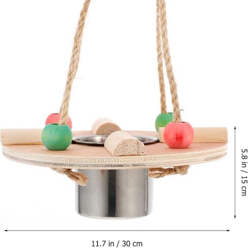 POPETPOP Bird Feeding Dish Cups with Wood Platform Hanging Parrot Cage Feeder Water Bowl Stainless Steel Birdcage Bowls Feeding Perch Play Stand Swing for Indoor Outdoor Pet Bird in Saudi Arabia