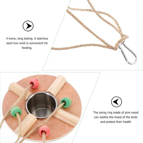POPETPOP Bird Feeding Dish Cups with Wood Platform Hanging Parrot Cage Feeder Water Bowl Stainless Steel Birdcage Bowls Feeding Perch Play Stand Swing for Indoor Outdoor Pet Bird in Saudi Arabia