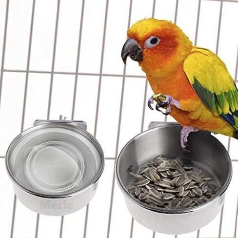 وعاء طعام للطيور من ميريك، وعاء من الفولاذ المقاوم للصدأ وحاوية مياه للببغاوات، سعة 300 مل و473 مل، سعة الحشو، قطعتين in Kuwait