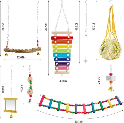 ألعاب الدجاج من CheeFun 7 قطع للقفص: ملحق حظيرة الدجاج للطيور - مرآة إكسيليفون الدجاج وألعاب النقر لببغاء طيور الدجاج in Kuwait