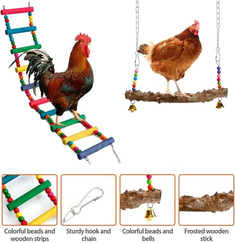 ألعاب الدجاج من CheeFun 7 قطع للقفص: ملحق حظيرة الدجاج للطيور - مرآة إكسيليفون الدجاج وألعاب النقر لببغاء طيور الدجاج in Kuwait