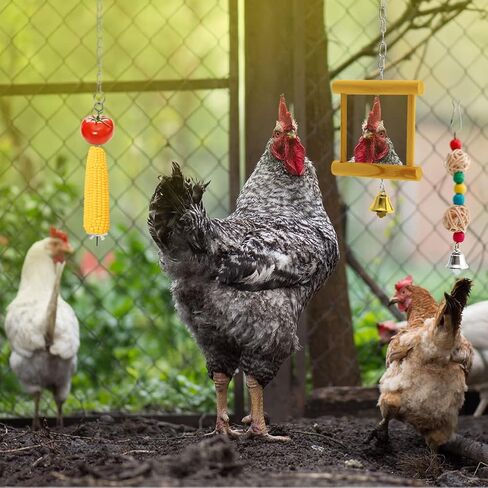 ألعاب الدجاج من CheeFun 7 قطع للقفص: ملحق حظيرة الدجاج للطيور - مرآة إكسيليفون الدجاج وألعاب النقر لببغاء طيور الدجاج in Kuwait