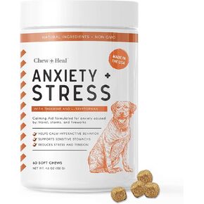 Calming Chews for Dogs - 30 Anxiety Relief Treats for Fireworks, Thunder, and Storms - Natural Dog Calming Treats for Large and Small Breeds with Thiamine, L-Tryptophan, Ginger, and Melatonin