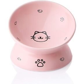 Sweejar Ceramic Raised Cat Bowls, Slanted Cat Dish Food or Water Bowls, Elevated Porcelain Pet Feeder Bowl Protect Cat's Spine, Stress Free, Backflow Prevention (BlackNew)