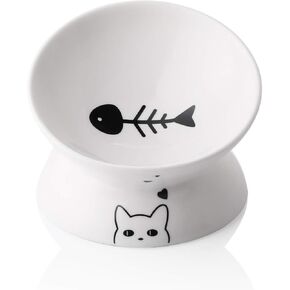Sweejar Ceramic Raised Cat Bowls, Slanted Cat Dish Food or Water Bowls, Elevated Porcelain Pet Feeder Bowl Protect Cat's Spine, Stress Free, Backflow Prevention (BlackNew) in Kuwait