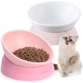 Sweetude 2 Pcs Elevated Cat Bowls, 18 oz Raised Cat Food Bowl for Food and Water Anti Slip Cat Food Dish Detachable Slanted Dog Bowl Anti Noise Tilted Pet Feeder for Small Dogs, Assorted Colors in Saudi Arabia