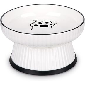 Large Ceramic Elevated Cat Food Bowl,Raised Shallow Cat Water Bowl with Anti-Slip Strip for Cats & Small Dogs,Stress Free Food Feeding Dish,Whisker Fatigue,Anti Vomiting,Non Tipping(White) in Kuwait