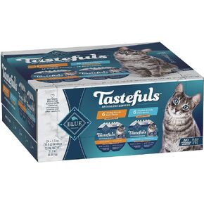 مجموعة متنوعة من طعام القطط الرطبة من Blue Buffalo Tastefuls Spoonless Single Adult Pate، السمك الأبيض والتونة وسمك السلمون، علبة مزدوجة 2.6 أونصة (12 قطعة - 6 من كل نكهة) in Kuwait