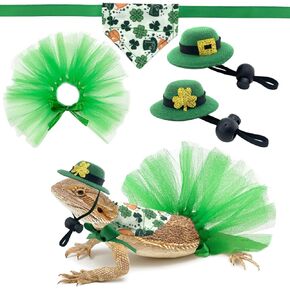 Vehomy 4Pcs Saint Patrick's Day Bearded Dragon Hats Tutu Skirt Outfit Lizard Bowler Hat with Shamrock Décor Small Pet St Patrick's Day Tutu Accessories Costume for Lizard Hamster Leopard Gecko in Saudi Arabia
