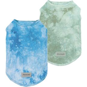 Fitwarm 2-Pack 100% Cotton Tie Dye Dog Clothes with Reflective Label Dog Shirts Doggie T-Shirts Puppy Tank Top Vest Tee Summer Cat Clothes Green Blue Small