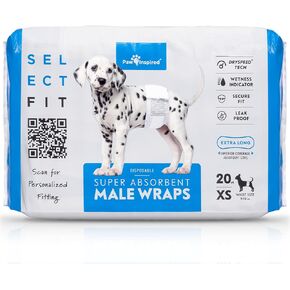 Paw Inspired Select Fit Male Dog Diapers, Disposable Male Wraps with Wetness Indicator| Belly Bands for Small, Medium, Large Dogs (X-Small, 20 Count)