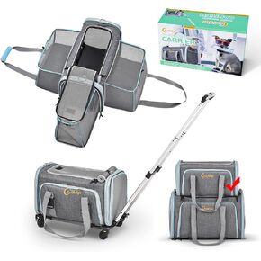 Ahfqx 20"*11.8"*11" Airline Approved Dog Carrier，Cat Carrier，3 Sided Expandable Rolling Carrier，Expandable Premium Pet Carrier on Wheels-Designed for Dogs & Cats- Extra Spacious Soft Lined Carrier! in Kuwait