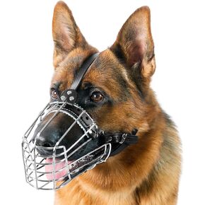 Dog Chrome Metal Muzzles Wire Basket Adjustable Leather Straps German Shepherd Reinforced (№1) Snout circumference is 11. - 12.6 in length is 4.3-4.7 in