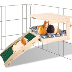 مخبأ خنزير غينيا من Upspotie - سرير خشبي طبيعي صغير لبيت الحيوانات مع سلالم وحصيرة، موائل كوخ صغير للحيوانات الأليفة قابل للفصل لأقفاص خنزير غينيا الهامستر والأرنب الشنشيلا in Kuwait