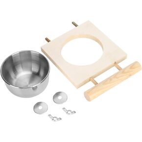 Pet Feeder, Parrots Feeding Dish Cups Stainless Steel Food Water Feeder Cage Accessory with Stand