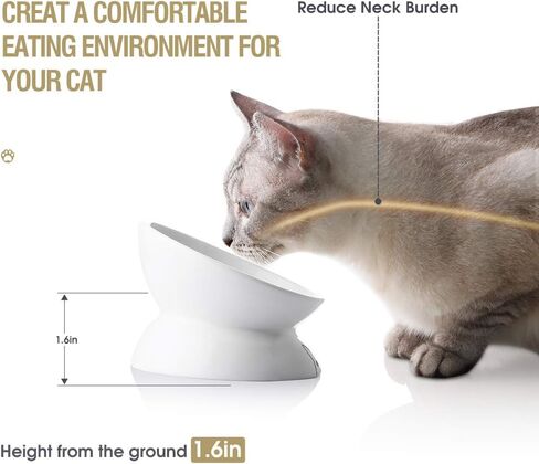 Sweejar Ceramic Raised Cat Bowls, Slanted Cat Dish Food or Water Bowls, Elevated Porcelain Pet Feeder Bowl Protect Cat's Spine, Stress Free, Backflow Prevention (BlackNew) in Kuwait