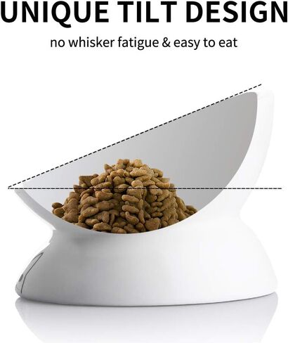 Sweejar Ceramic Raised Cat Bowls, Slanted Cat Dish Food or Water Bowls, Elevated Porcelain Pet Feeder Bowl Protect Cat's Spine, Stress Free, Backflow Prevention (BlackNew) in Kuwait