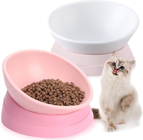 Sweetude 2 Pcs Elevated Cat Bowls, 18 oz Raised Cat Food Bowl for Food and Water Anti Slip Cat Food Dish Detachable Slanted Dog Bowl Anti Noise Tilted Pet Feeder for Small Dogs, Assorted Colors in Saudi Arabia