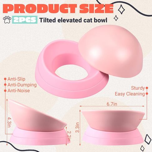 Sweetude 2 Pcs Elevated Cat Bowls, 18 oz Raised Cat Food Bowl for Food and Water Anti Slip Cat Food Dish Detachable Slanted Dog Bowl Anti Noise Tilted Pet Feeder for Small Dogs, Assorted Colors in Saudi Arabia