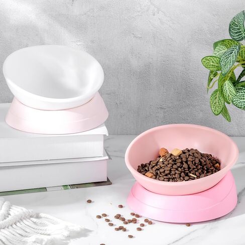 Sweetude 2 Pcs Elevated Cat Bowls, 18 oz Raised Cat Food Bowl for Food and Water Anti Slip Cat Food Dish Detachable Slanted Dog Bowl Anti Noise Tilted Pet Feeder for Small Dogs, Assorted Colors in Saudi Arabia