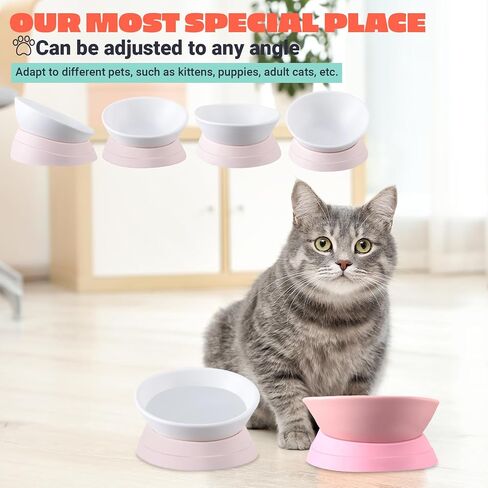 Sweetude 2 Pcs Elevated Cat Bowls, 18 oz Raised Cat Food Bowl for Food and Water Anti Slip Cat Food Dish Detachable Slanted Dog Bowl Anti Noise Tilted Pet Feeder for Small Dogs, Assorted Colors in Saudi Arabia