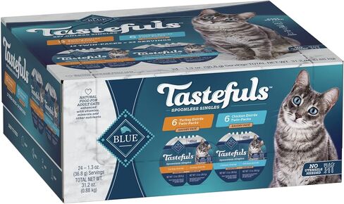 Blue Buffalo Tastefuls Spoonless Singles Variety Pack, Wet Cat Food Paté, 2.6-oz. Twin-Pack Trays, Whitefish/Tuna & Salmon Entreé (12 Count) in Kuwait