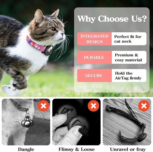 طوق القطط من JXFUKAL AirTag، طوق قطط متكامل مع حامل بطاقة Apple Air، شريط مطاطي آمن وجرس قابل للفصل مزود بنظام تحديد المواقع العالمي (GPS) للقطط للأولاد والبنات والقطط والكلاب الصغيرة in Kuwait