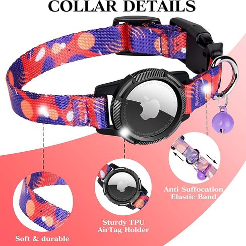 طوق القطط من JXFUKAL AirTag، طوق قطط متكامل مع حامل بطاقة Apple Air، شريط مطاطي آمن وجرس قابل للفصل مزود بنظام تحديد المواقع العالمي (GPS) للقطط للأولاد والبنات والقطط والكلاب الصغيرة in Kuwait