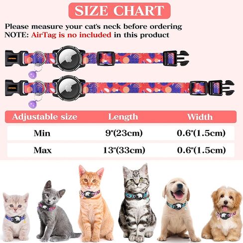 طوق القطط من JXFUKAL AirTag، طوق قطط متكامل مع حامل بطاقة Apple Air، شريط مطاطي آمن وجرس قابل للفصل مزود بنظام تحديد المواقع العالمي (GPS) للقطط للأولاد والبنات والقطط والكلاب الصغيرة in Kuwait