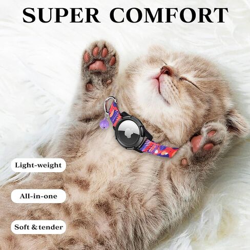 طوق القطط من JXFUKAL AirTag، طوق قطط متكامل مع حامل بطاقة Apple Air، شريط مطاطي آمن وجرس قابل للفصل مزود بنظام تحديد المواقع العالمي (GPS) للقطط للأولاد والبنات والقطط والكلاب الصغيرة in Kuwait