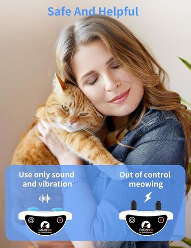 طوق تدريب القطط من PaiPaitek، طوق صدمات للقطط مع تدريب عن بعد لإيقاف مواء القطط، جهاز تحكم عن بعد/مضاد مواء تلقائي للقطط، آمن وفعال in Kuwait