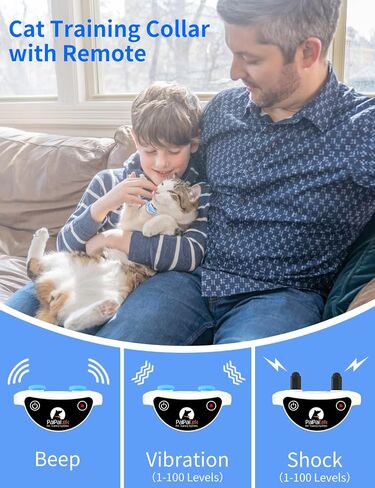 طوق تدريب القطط من PaiPaitek، طوق صدمات للقطط مع تدريب عن بعد لإيقاف مواء القطط، جهاز تحكم عن بعد/مضاد مواء تلقائي للقطط، آمن وفعال in Kuwait