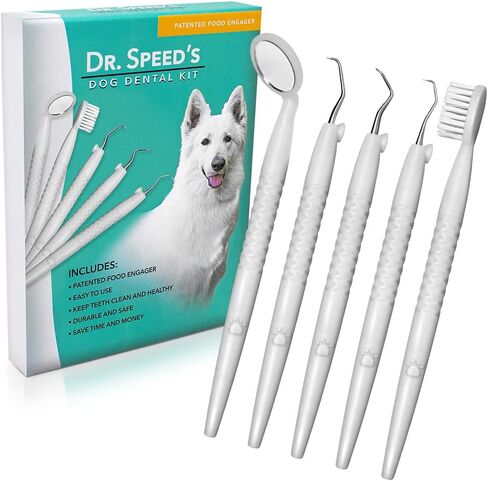 Dr. Speed’s Dog Dental Kit - 7 Piece | At Home Pet Cleaning & Care | Dog Toothbrush, Professional Polisher, Tartar Cleaner, Plaque Scraper & Stain Remover | Stainless Steel Teeth Tools for Cats & Dogs in Kuwait