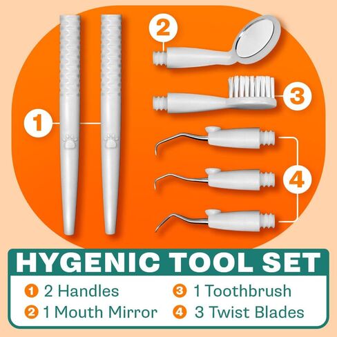 Dr. Speed’s Dog Dental Kit - 7 Piece | At Home Pet Cleaning & Care | Dog Toothbrush, Professional Polisher, Tartar Cleaner, Plaque Scraper & Stain Remover | Stainless Steel Teeth Tools for Cats & Dogs in Kuwait