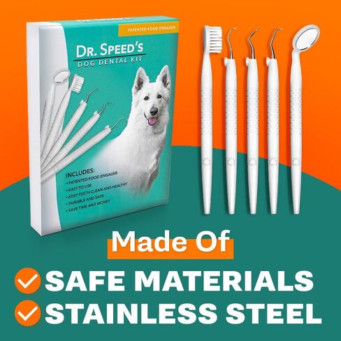Dr. Speed’s Dog Dental Kit - 7 Piece | At Home Pet Cleaning & Care | Dog Toothbrush, Professional Polisher, Tartar Cleaner, Plaque Scraper & Stain Remover | Stainless Steel Teeth Tools for Cats & Dogs in Kuwait