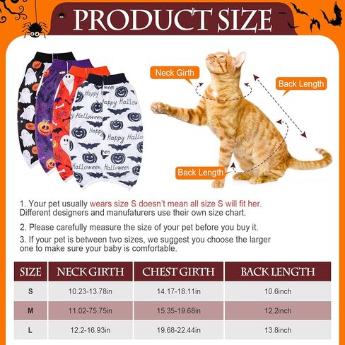 Xuniea 4 Pieces Halloween Cat Surgery Recovery Suit Cat Wound Surgical Suit After Surgery Pajamas for Halloween Cat Costumes(Small) in Kuwait