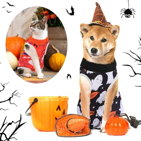 Xuniea 4 Pieces Halloween Cat Surgery Recovery Suit Cat Wound Surgical Suit After Surgery Pajamas for Halloween Cat Costumes(Small) in Kuwait