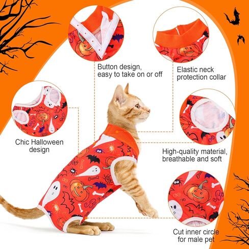 Xuniea 4 Pieces Halloween Cat Surgery Recovery Suit Cat Wound Surgical Suit After Surgery Pajamas for Halloween Cat Costumes(Small) in Kuwait