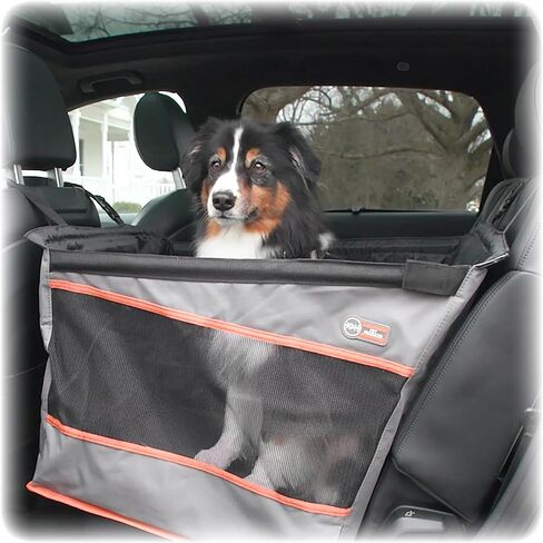 K&H PET Products مقعد سيارة للكلاب المتوسطة الحجم، نسيج مقاوم للماء مع شبكة مسامية وحزام مقعد كلب قابل للتعديل للسيارة، أرجوحة للكلاب للسيارة، غطاء مقعد سيارة للكلاب حامل الكلاب - رمادي SM/MD in Kuwait