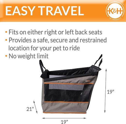 K&H PET Products مقعد سيارة للكلاب المتوسطة الحجم، نسيج مقاوم للماء مع شبكة مسامية وحزام مقعد كلب قابل للتعديل للسيارة، أرجوحة للكلاب للسيارة، غطاء مقعد سيارة للكلاب حامل الكلاب - رمادي SM/MD in Kuwait