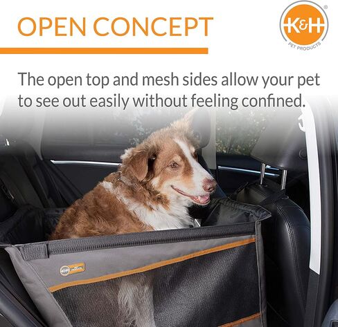 K&H PET Products مقعد سيارة للكلاب المتوسطة الحجم، نسيج مقاوم للماء مع شبكة مسامية وحزام مقعد كلب قابل للتعديل للسيارة، أرجوحة للكلاب للسيارة، غطاء مقعد سيارة للكلاب حامل الكلاب - رمادي SM/MD in Kuwait