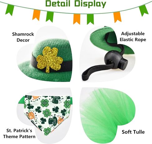 Vehomy 4Pcs Saint Patrick's Day Bearded Dragon Hats Tutu Skirt Outfit Lizard Bowler Hat with Shamrock Décor Small Pet St Patrick's Day Tutu Accessories Costume for Lizard Hamster Leopard Gecko in Kuwait
