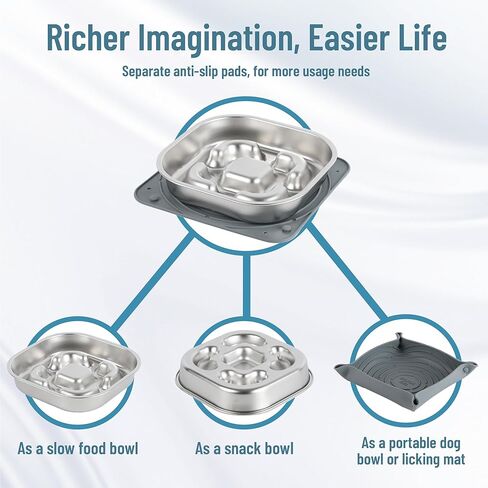أوعية الكلب المغذية البطيئة، وعاء التغذية البطيء للكلاب من Nayelf من الفولاذ المقاوم للصدأ، وعاء الكلب المغذية البطيئة مع حصيرة لعق غير قابلة للانزلاق، أوعية التغذية البطيئة للكلاب، وعاء الوجبات الخفيفة، تغذية الطعام البطيء للكلب، الأكل الصحي البطيء in Kuwait