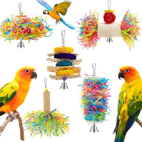 6 Pieces Parrot Cage Shredding Toy Bird Chewing Toys Foraging Hanging Toy Bird Loofah Toys with Bird Perch Stand Toy Blue Paw Grinding Stick for Small Bird Parakeets Cockatiel Conure African Grey in Saudi Arabia